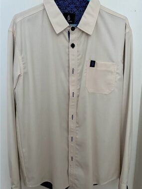 Threyda Men's Beige Long-Sleeve Button-Up large Shirt NWOT